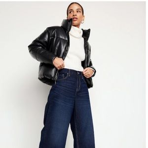 Old Navy Mock Neck Faux Leather Puffer Jacket Black Small
